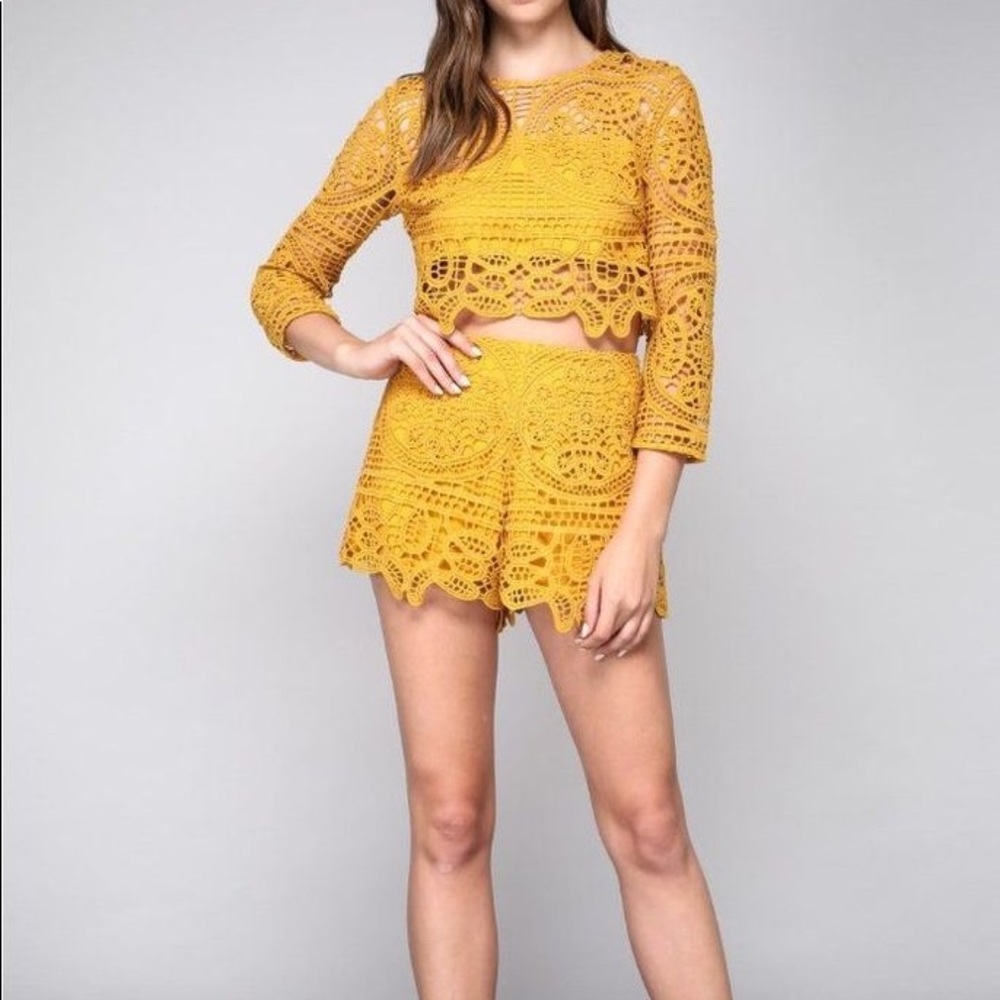 SOLD NWT two piece mustard lace set